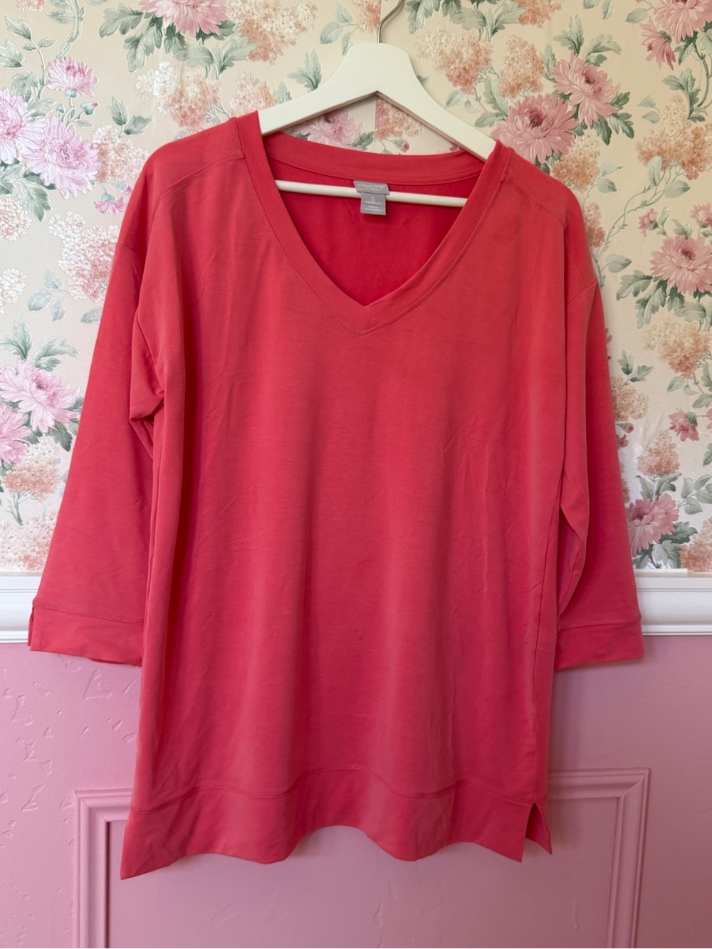 Chico's Coral V-Neck Long Sleeve Tee